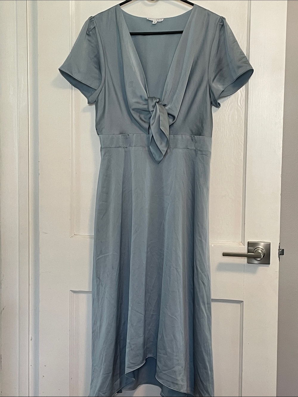Baltic Born Light Blue Satin Tie-Front Midi Dress